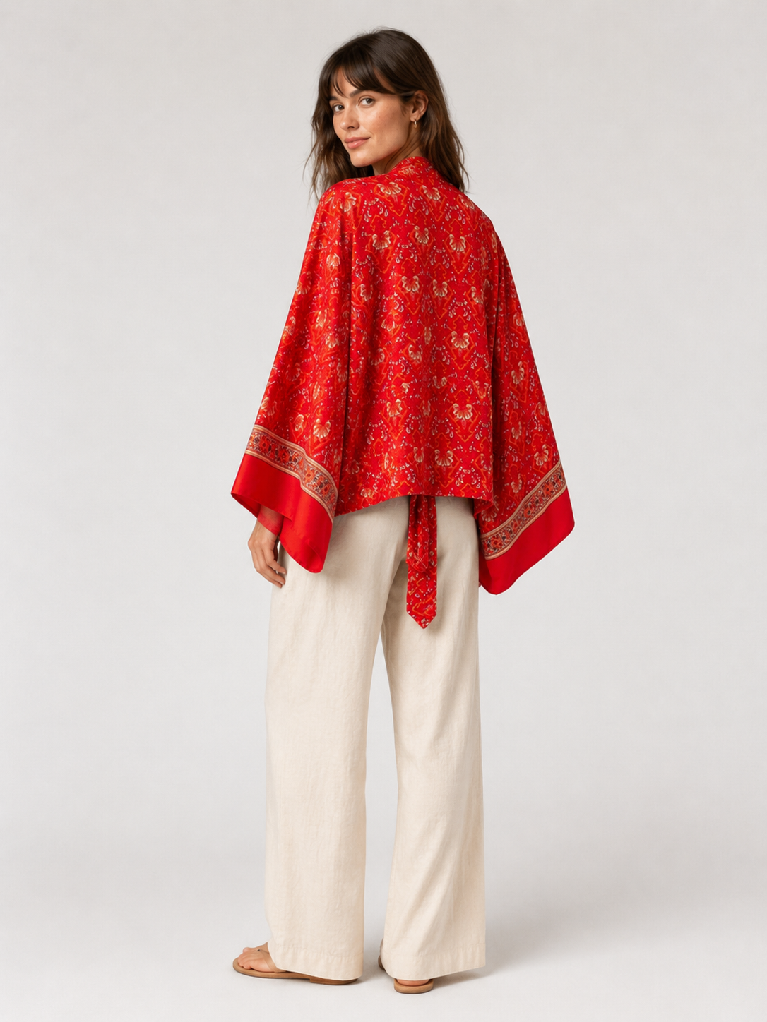 Kimono court cache-cœur rouge