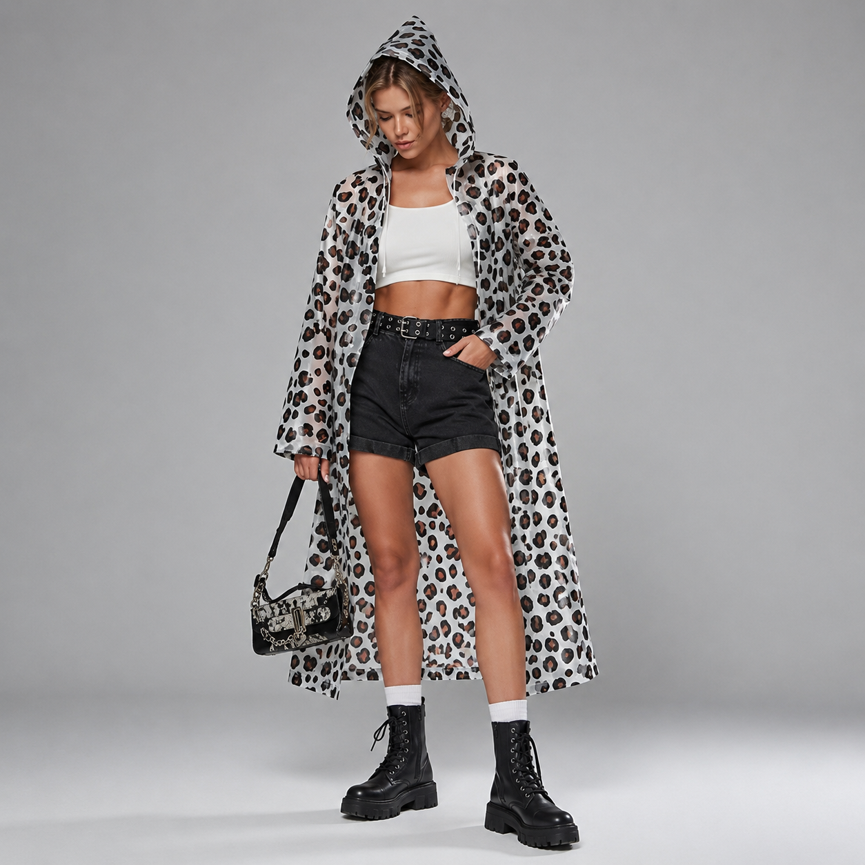 Poncho de pluie long léopard
