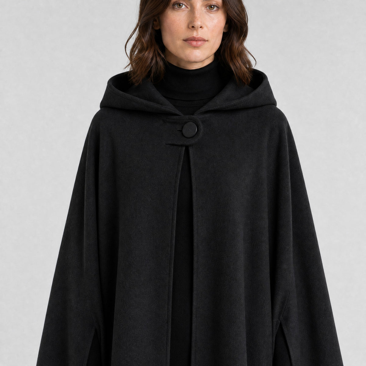 Poncho Cape à Capuche Femme noir, détail de la matière