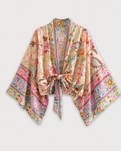 Kimono court cache-cœur à imprimé floral