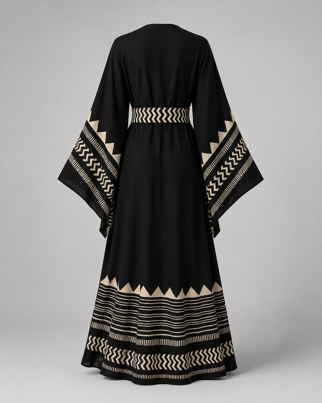 Kimono long noir à motif géométriques