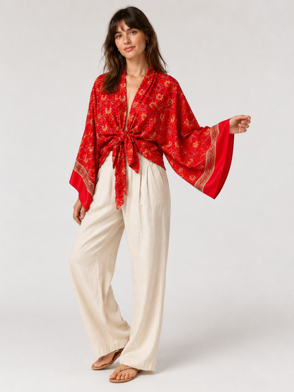 Kimono court cache-cœur rouge