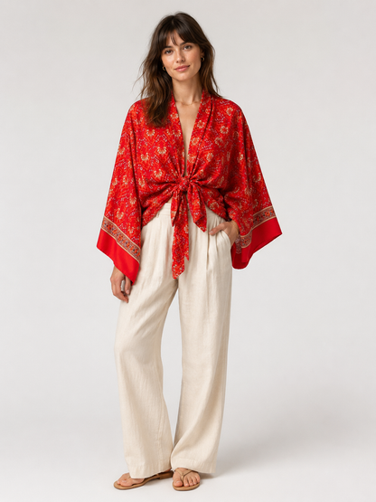 Kimono court cache-cœur rouge