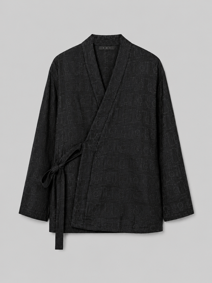 Veste cache-cœur style kimono jacquard