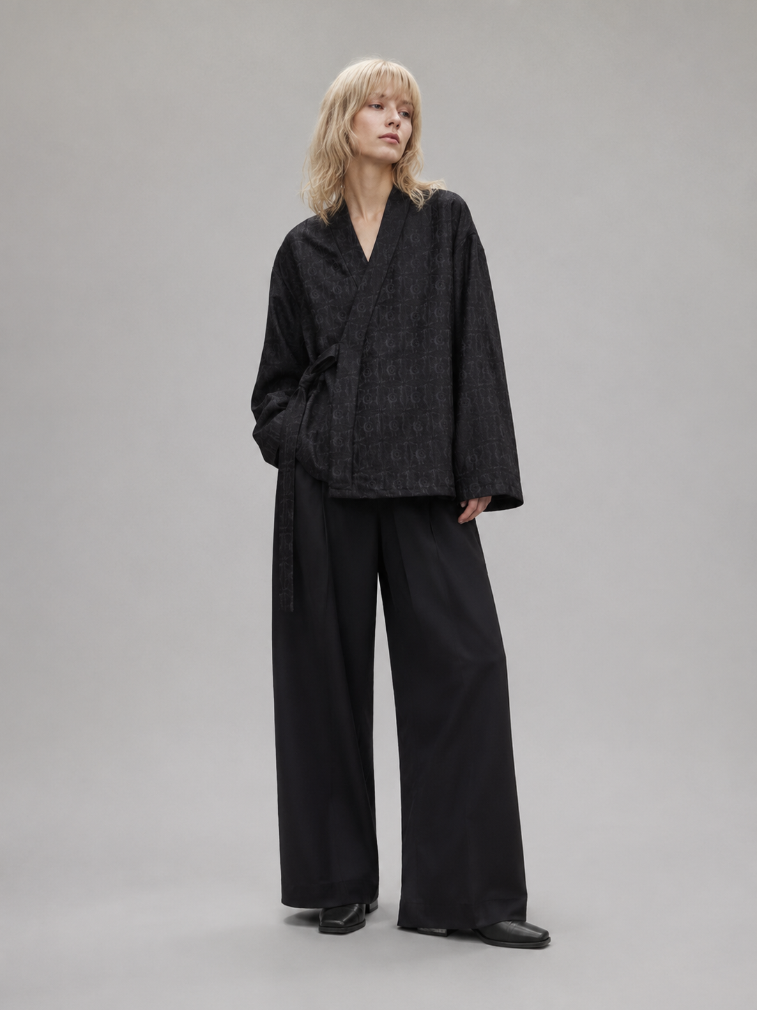 Veste cache-cœur style kimono jacquard