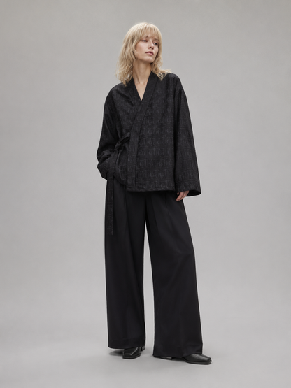 Veste cache-cœur style kimono jacquard