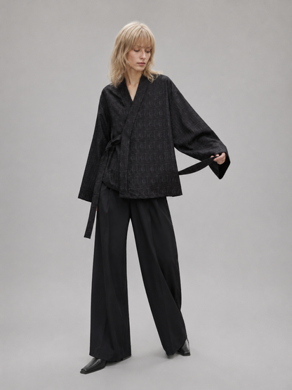 Veste cache-cœur style kimono jacquard