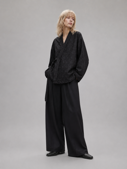 Veste cache-cœur style kimono jacquard