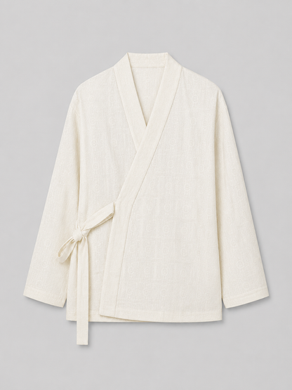 Veste cache-cœur style kimono jacquard