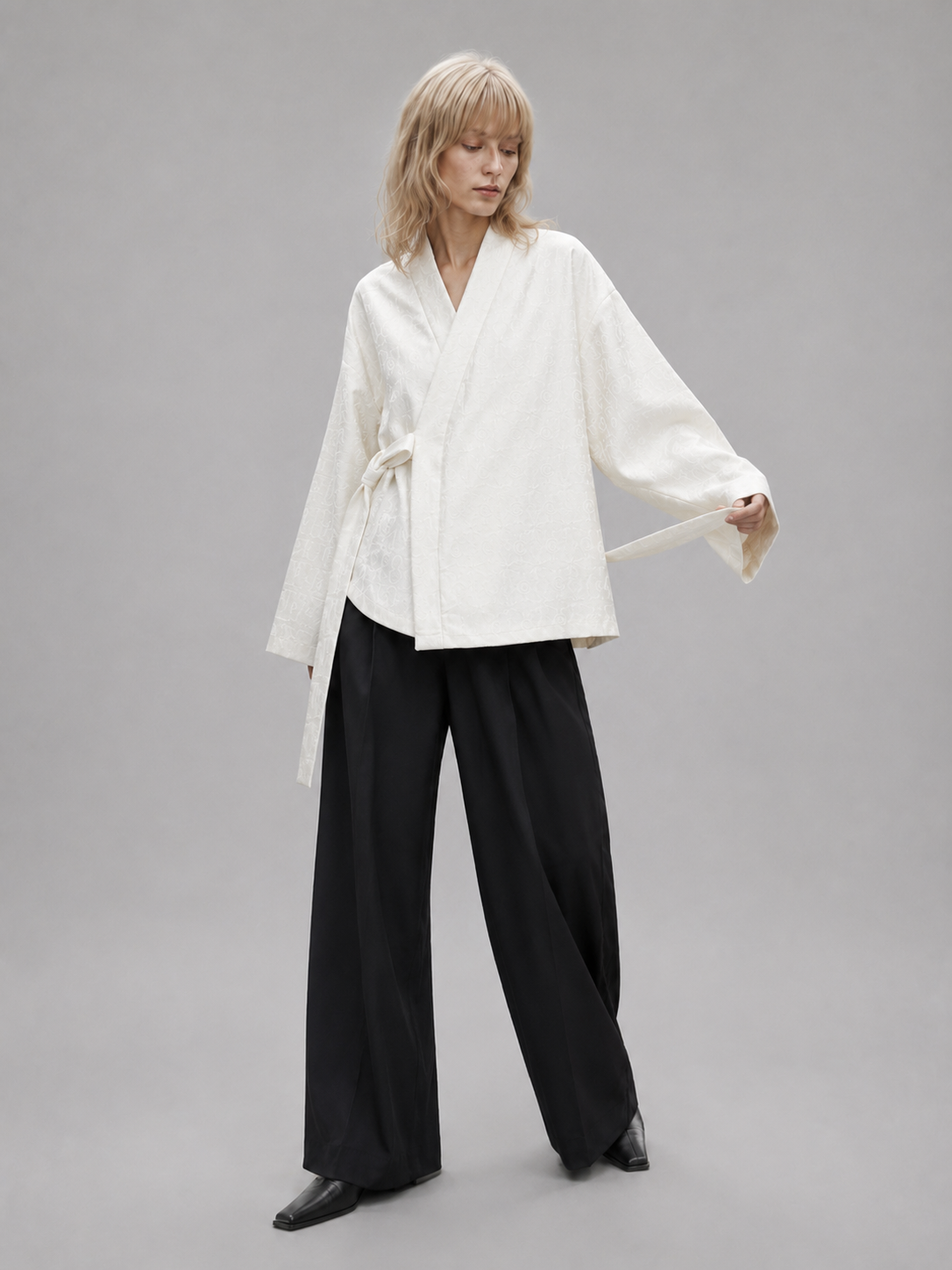 Veste cache-cœur style kimono jacquard