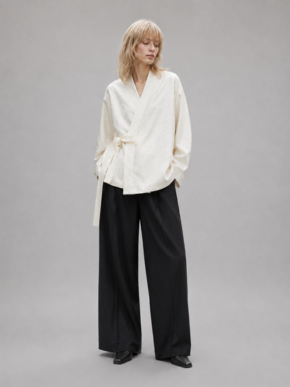 Veste cache-cœur style kimono jacquard