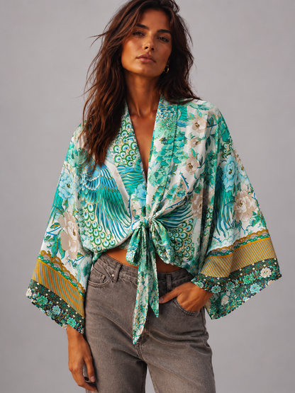 Kimono court cache-cœur style asiatique-bohème