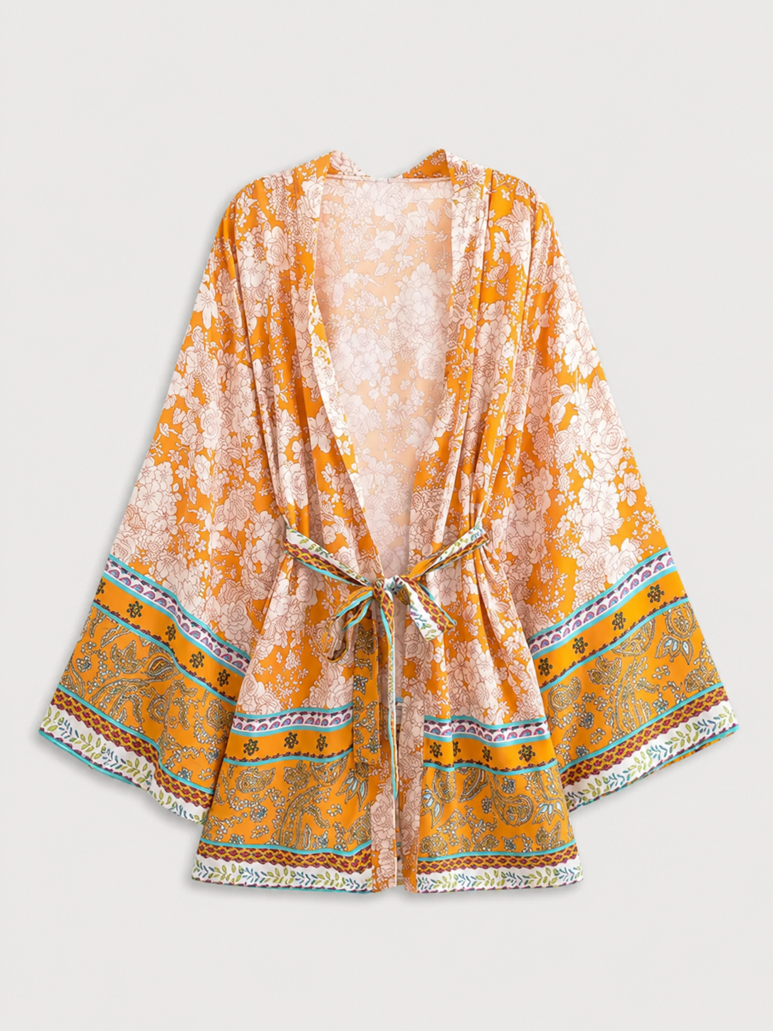 Kimono court à dominante ocre
