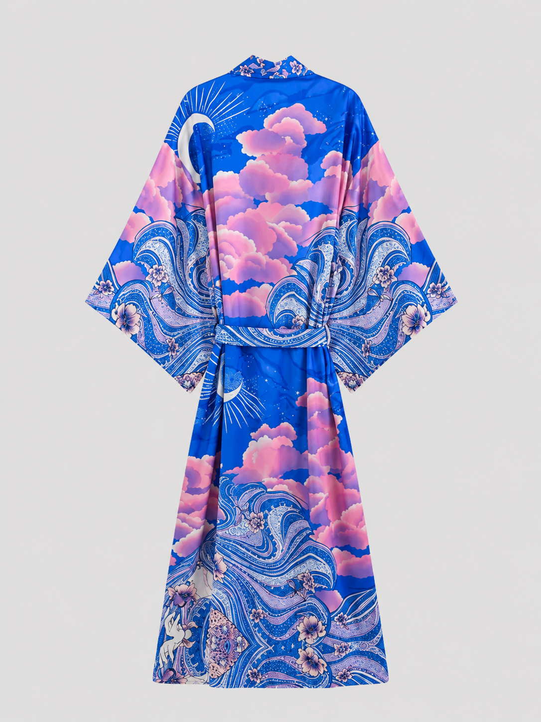 Kimono long bohème lune violette et nuages