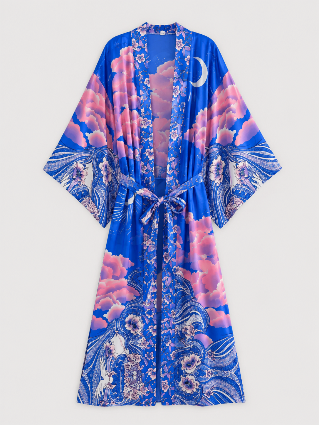 Kimono long bohème lune violette et nuages