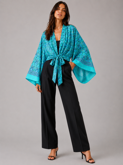 kimono court cache-cœur turquoise