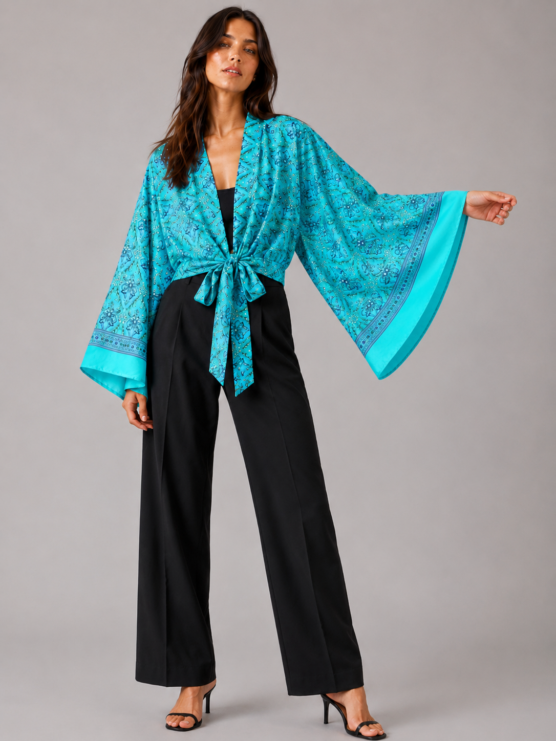 kimono court cache-cœur turquoise