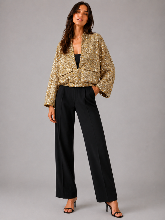 Veste kimono dorée à paillettes pour femme