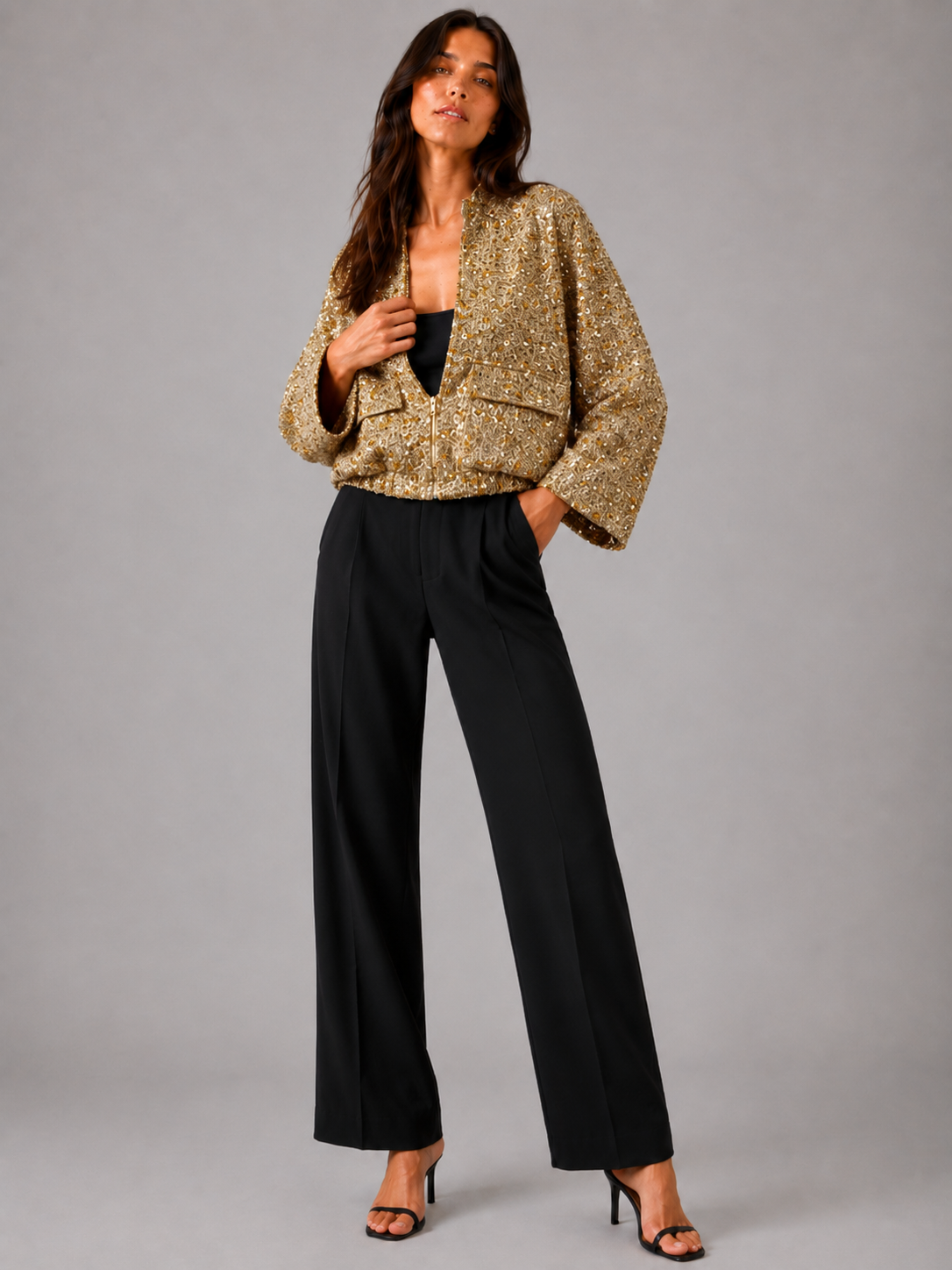 Veste kimono dorée à paillettes pour femme