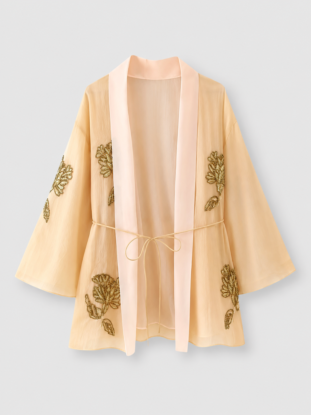 Kimono beige brodé et perlé pour femme