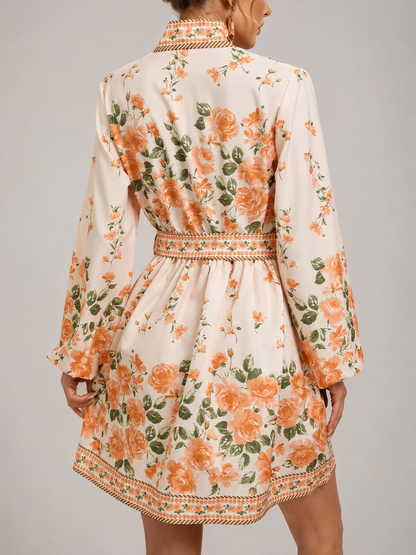 Kimono court beige avec motifs fleuris & style bohème