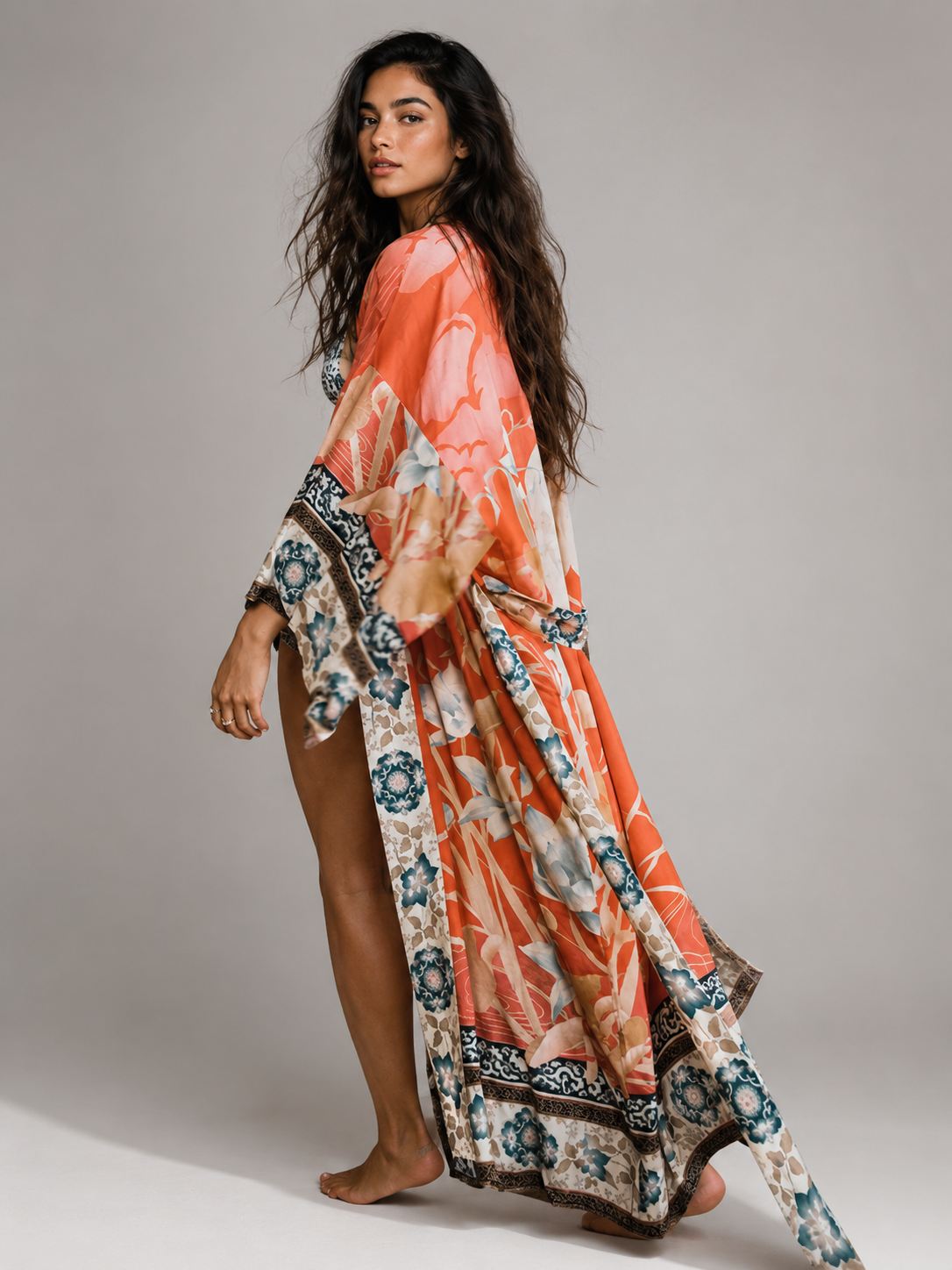 Kimono orange long femme