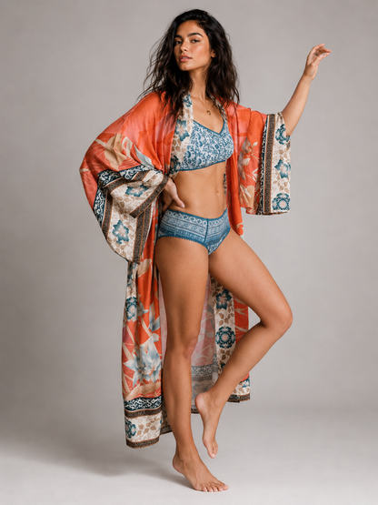 Kimono orange long femme