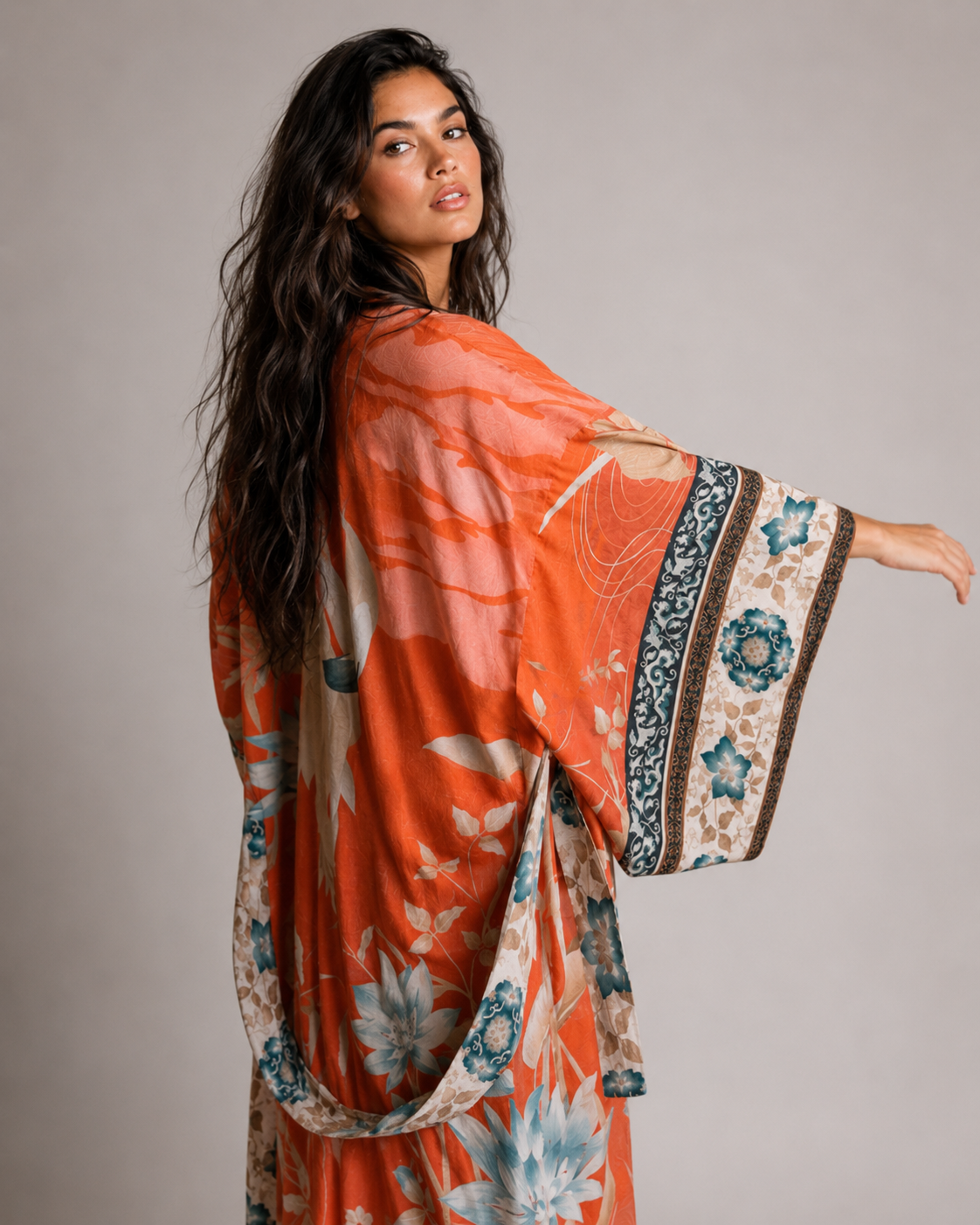 Kimono orange long femme