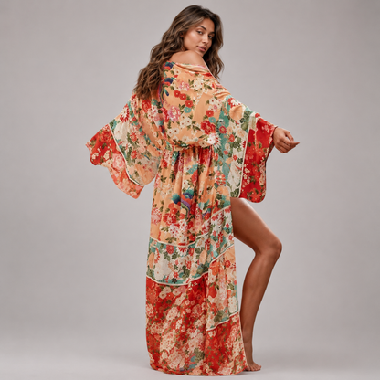 Kimono long fleuri femme