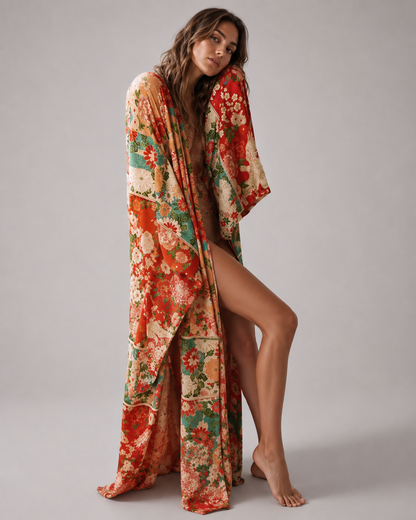 Kimono long fleuri femme