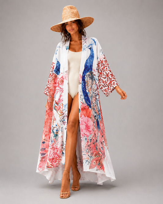 Kimono long à motifs femme