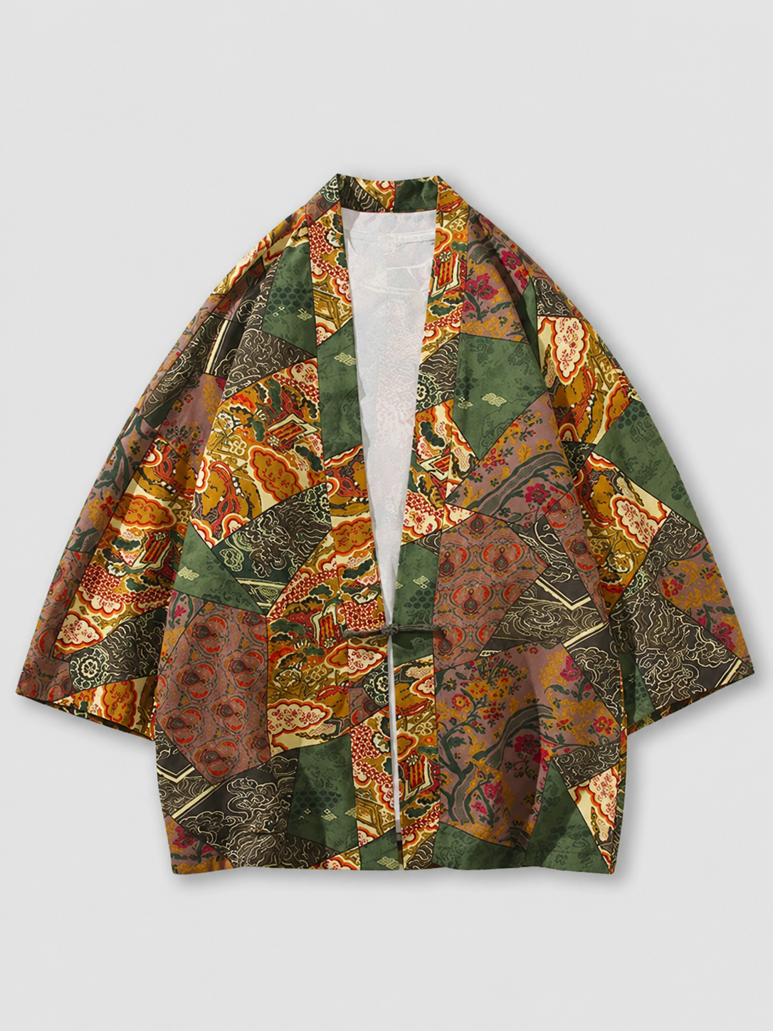 Kimono patchwork vert foncé et rouge brique