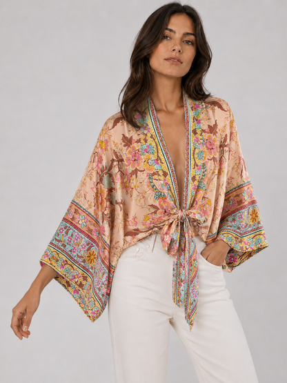 Kimono court cache-cœur à imprimé floral