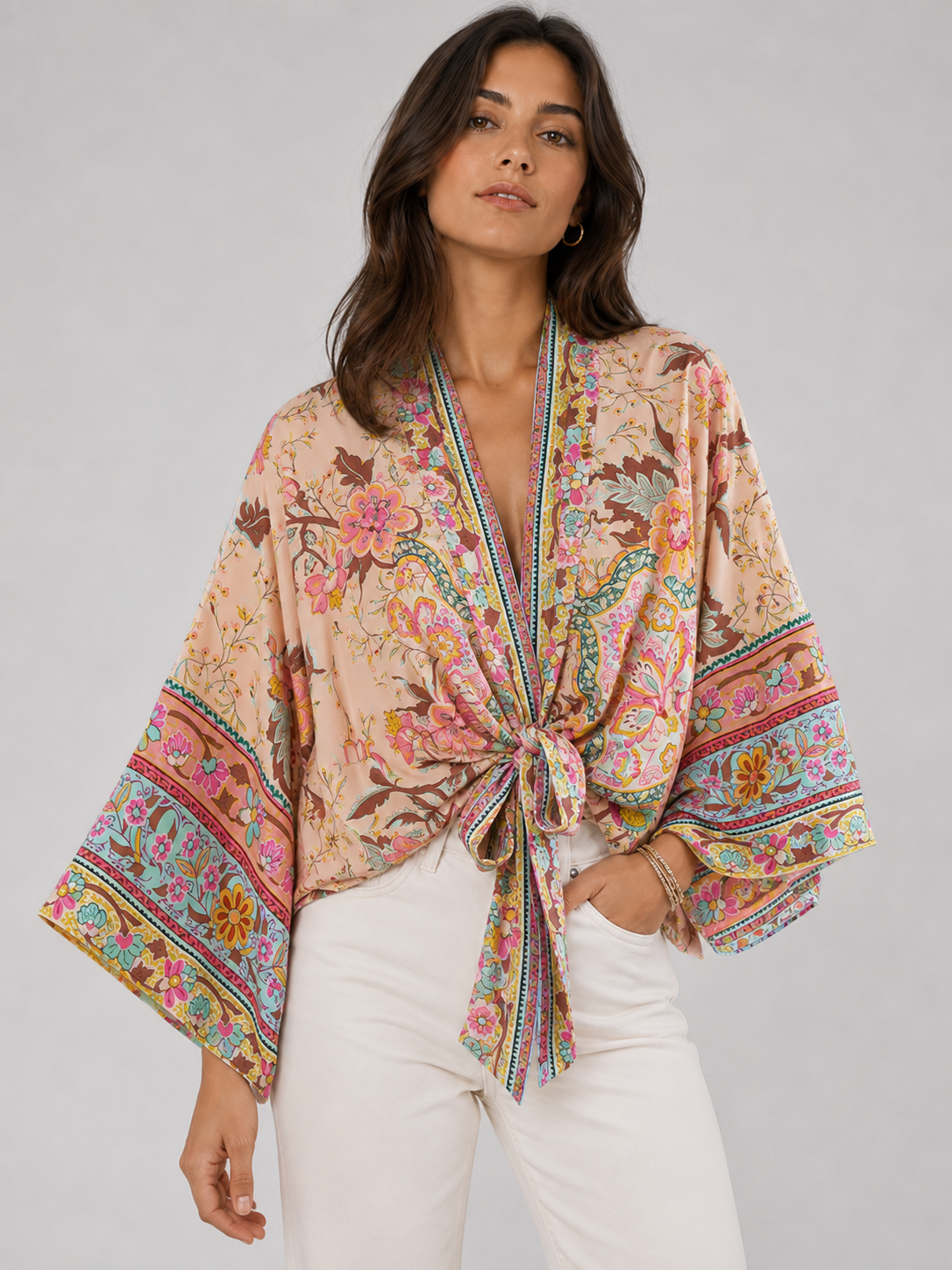 Kimono court cache-cœur à imprimé floral