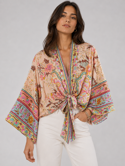 Kimono court cache-cœur à imprimé floral