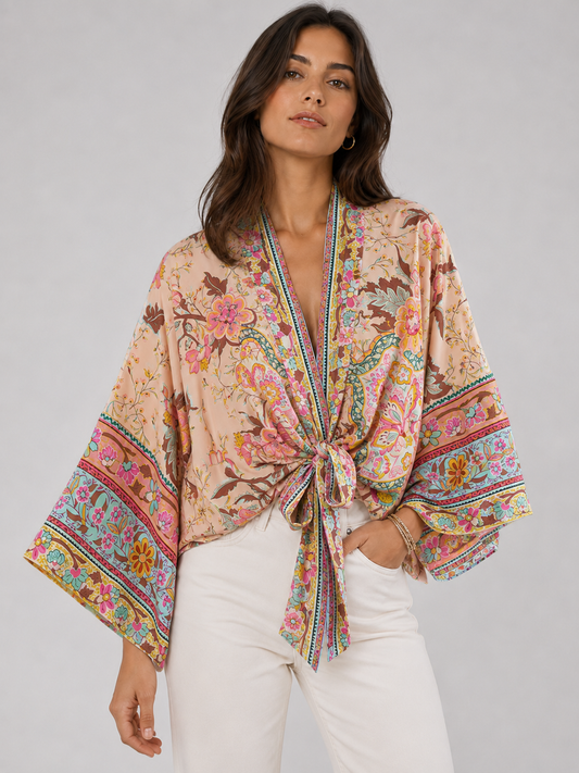 Kimono court cache-cœur à imprimé floral