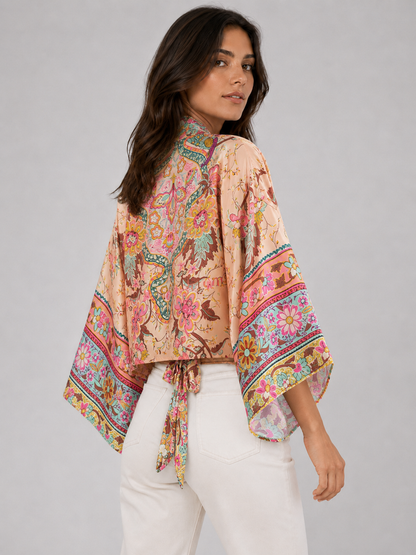 Kimono court cache-cœur à imprimé floral