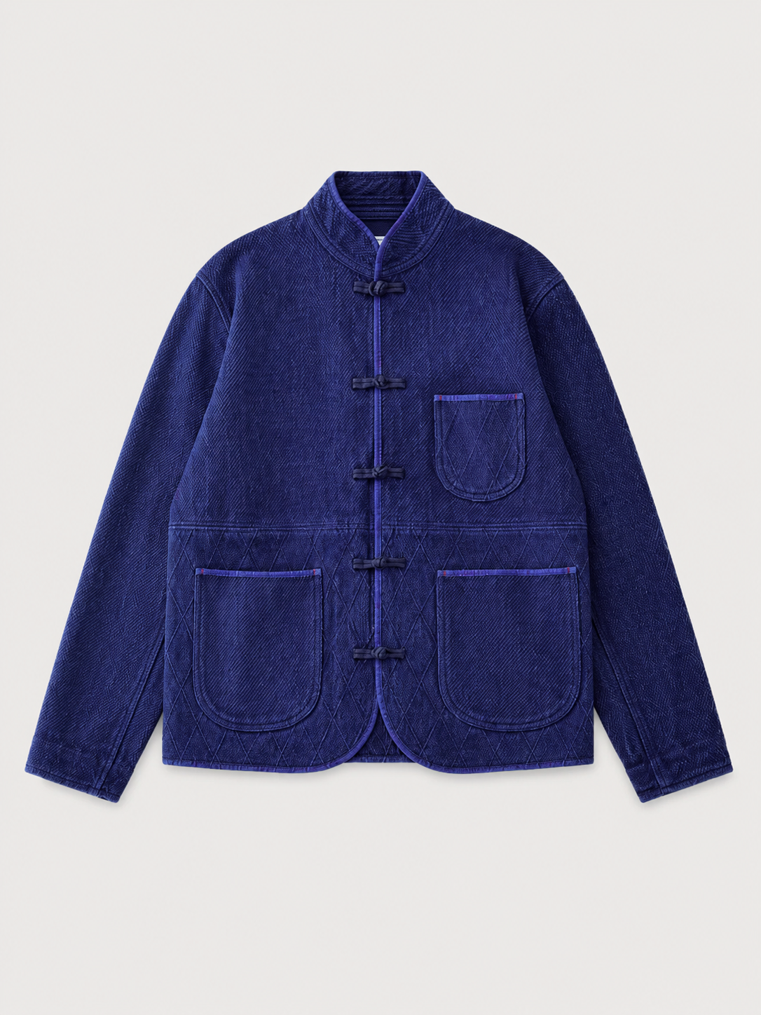 Veste kimono bleu indigo en coton fait main