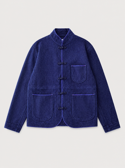 Veste kimono bleu indigo en coton fait main