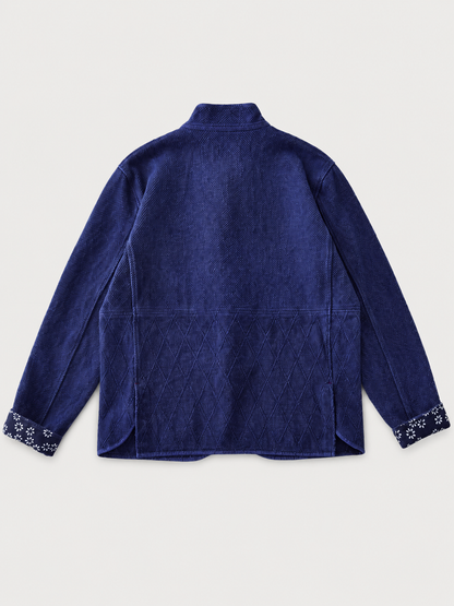 Veste kimono bleu indigo en coton fait main