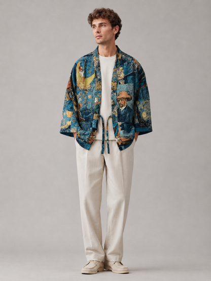 Veste kimono à motifs style Van Gogh