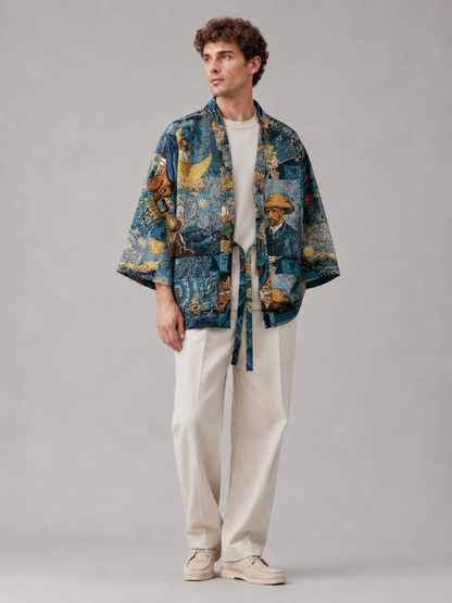 Veste kimono à motifs style Van Gogh