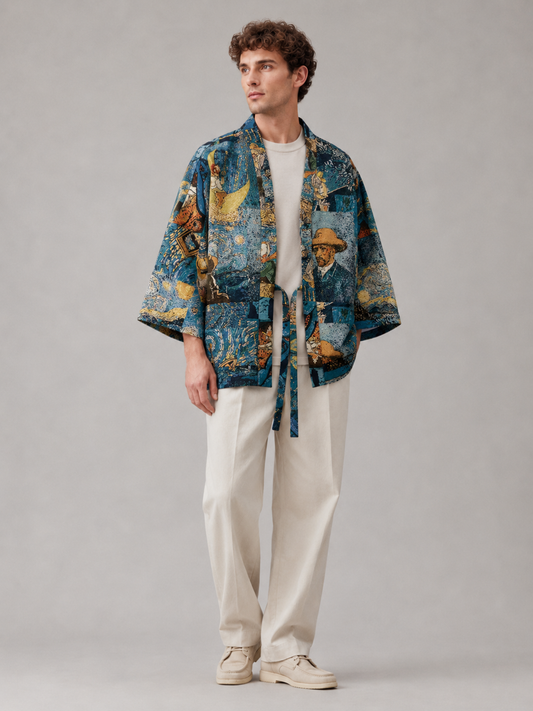 Veste kimono à motifs style Van Gogh