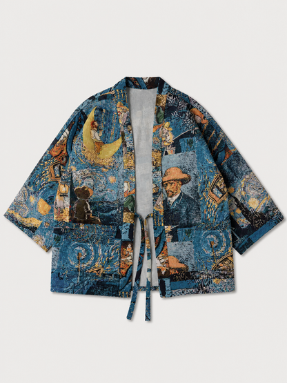 Veste kimono à motifs style Van Gogh
