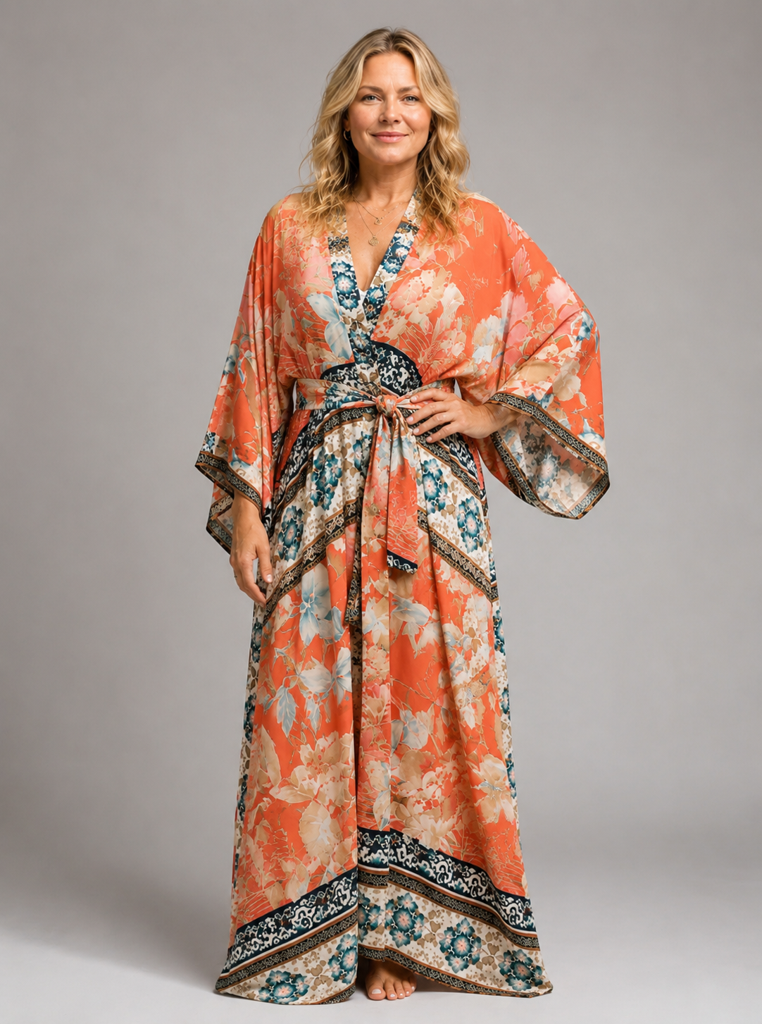 Kimono orange long femme