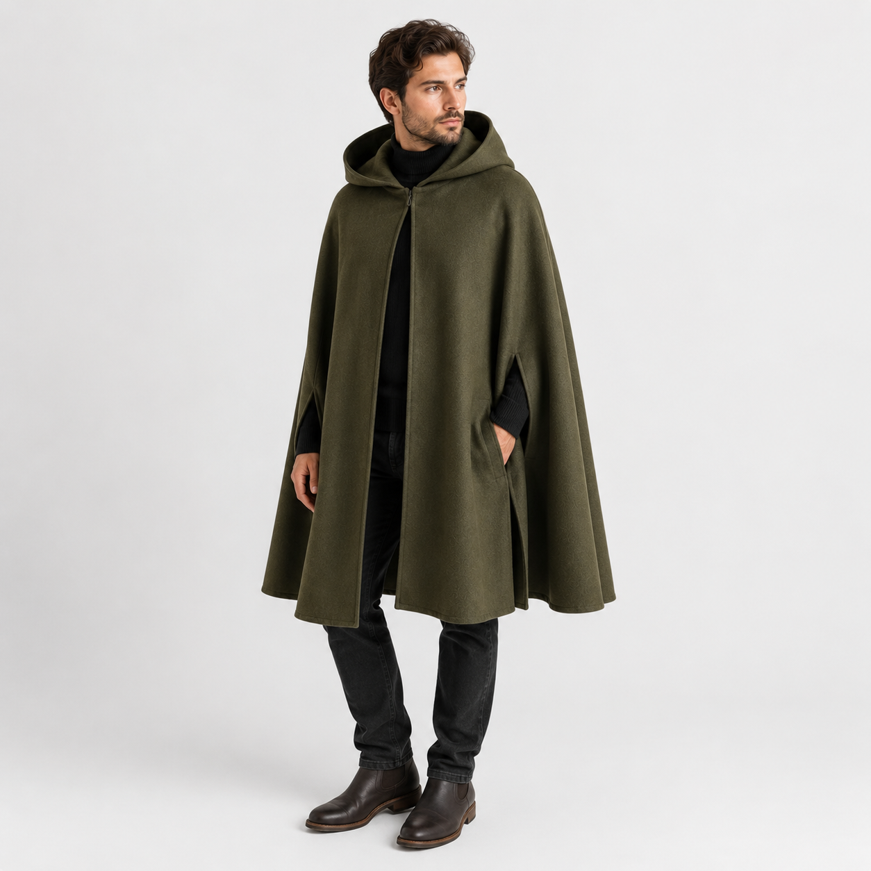 Cape Poncho Capuche en Laine