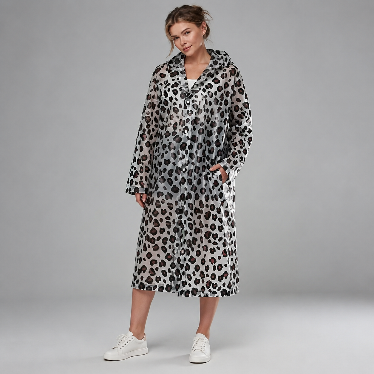 Poncho de pluie long léopard