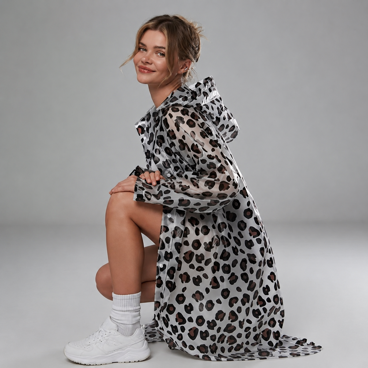 Poncho de pluie long léopard