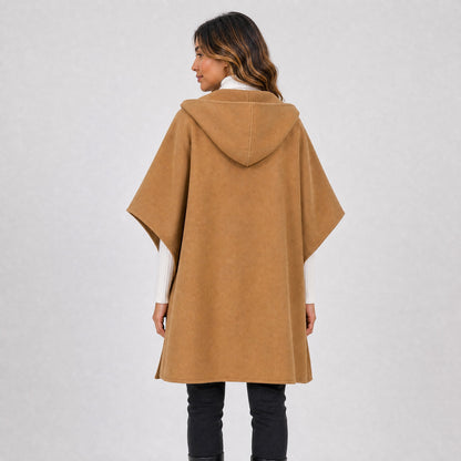 Manteau Poncho Cape à Capuche Femme camel, vue de dos