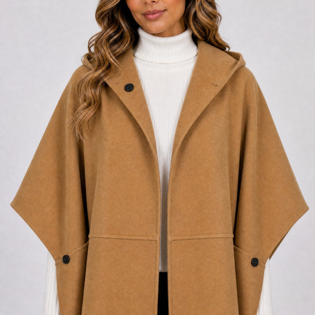Manteau Poncho Cape à Capuche Femme camel, détail de la matière